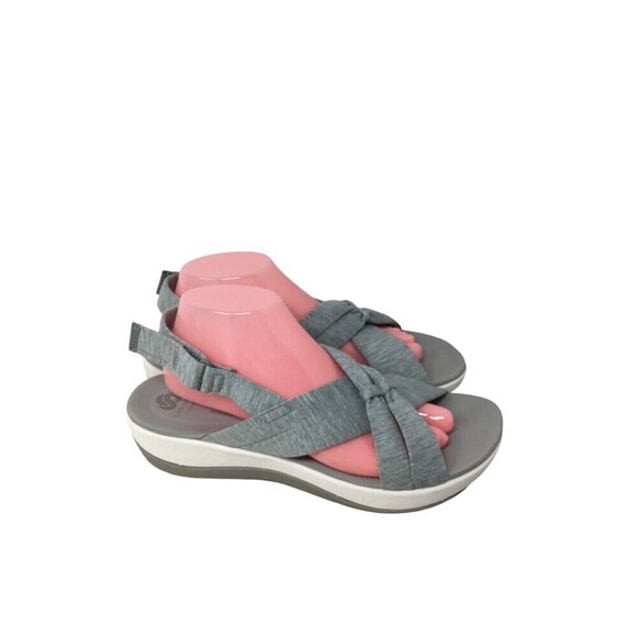 Clarks Wedge Sandals Women's Size 11 M Gray Soft Cushion Cloud Steppers - Picture 1 of 14